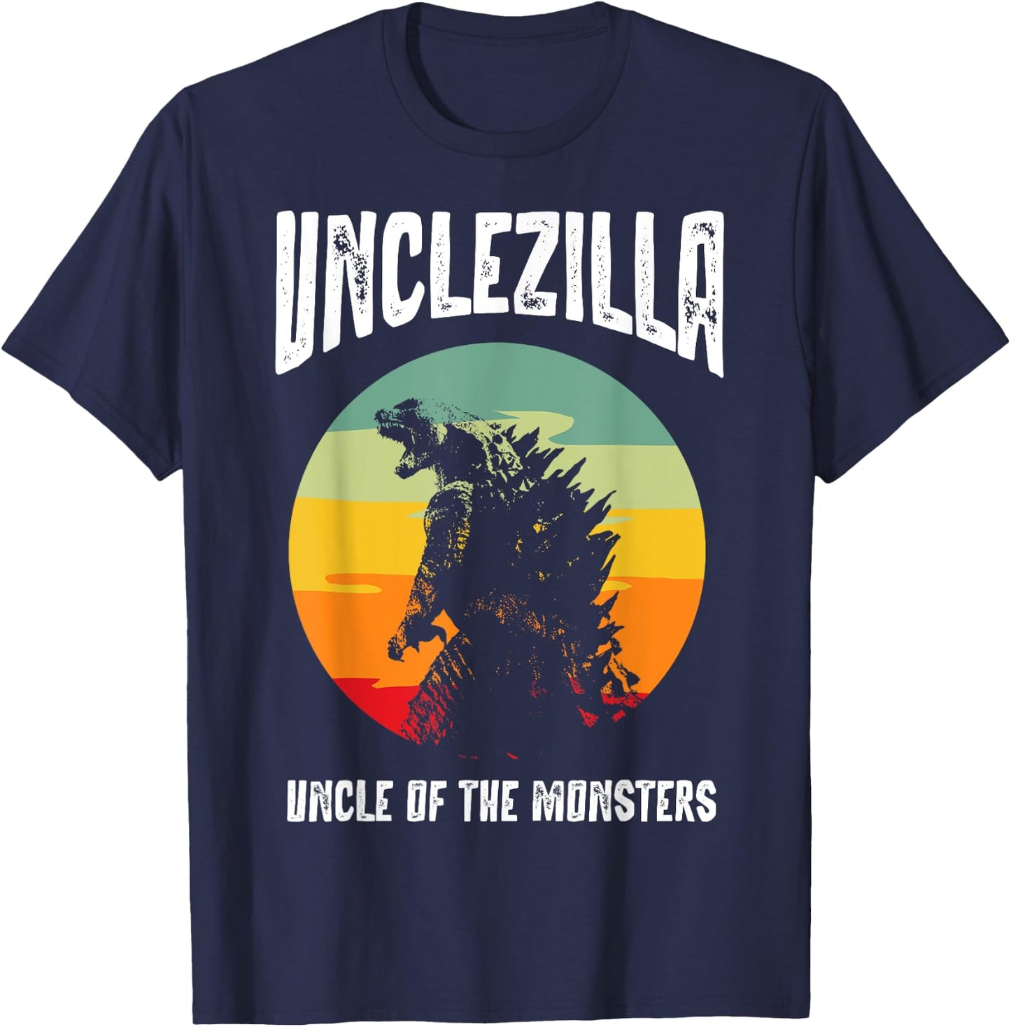 Unclezilla Uncle of The Monsters Retro Vintage Sunset T-Shirt - T-Shirt | Navy