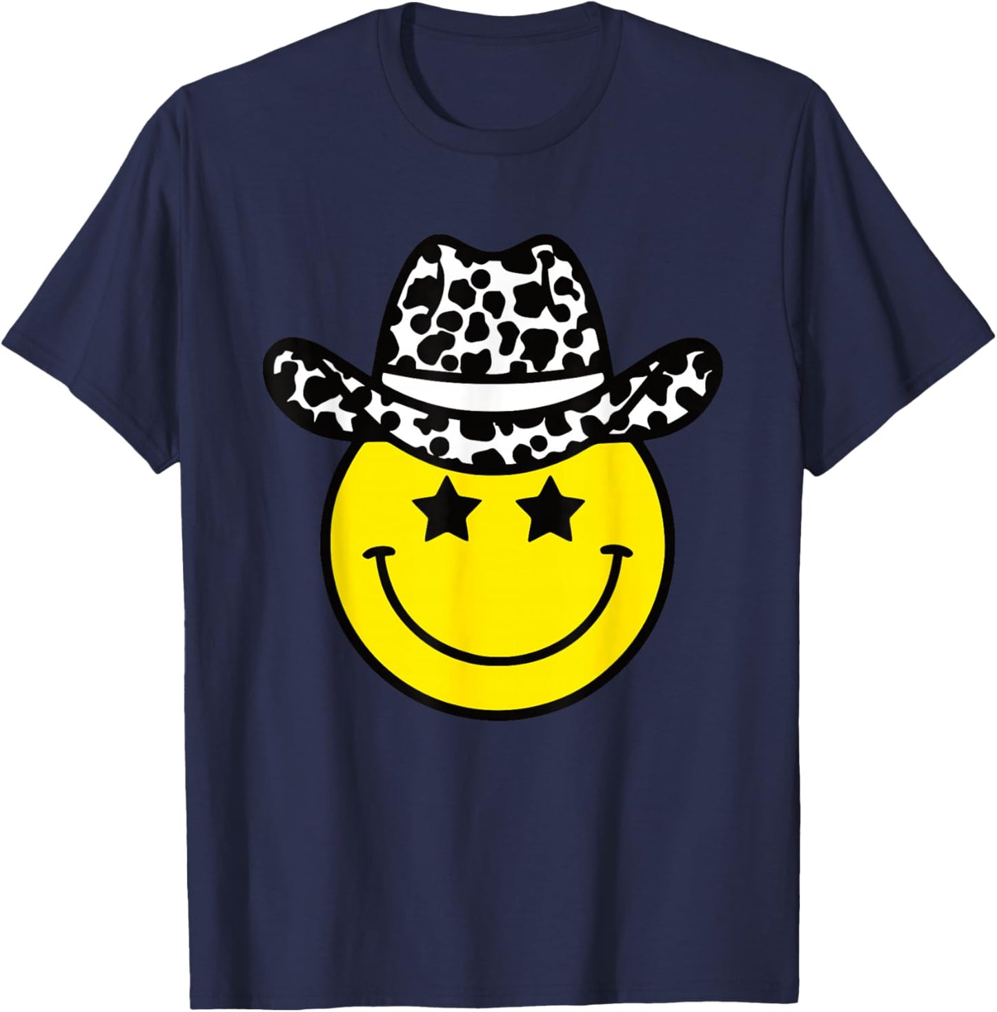Cute Western Country Cowgirl hat Star Yellow Smile Face Girl T-Shirt - T-Shirt | Navy