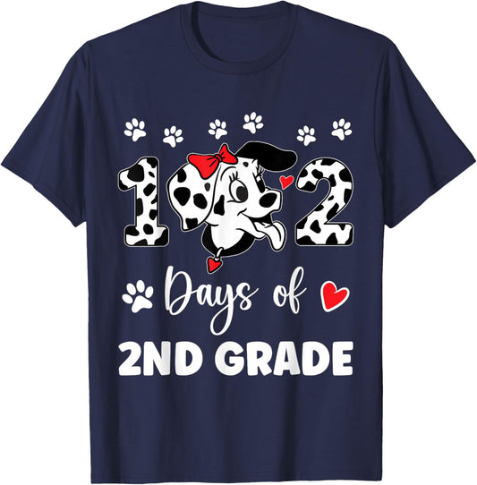102 Day Of 2nd Grade Dalmatian Dog 100 Days Smarter Teacher Men Women Girls Kids T-Shirt - T-Shirt | Navy