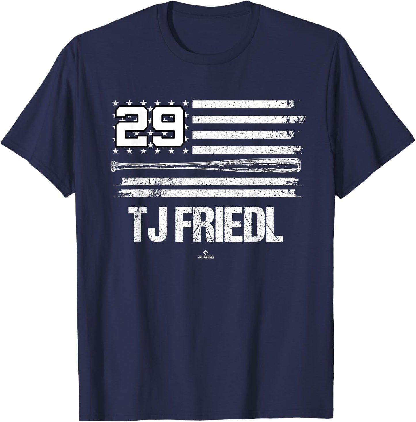 USA Flag Bat TJ Friedl Cincinnati Baseball MLBPA T-Shirt - T-Shirt | Navy