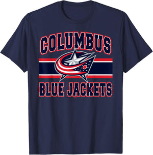 Columbus Blue Jackets Stripe White Officially Licensed T-Shirt - T-Shirt | Navy
