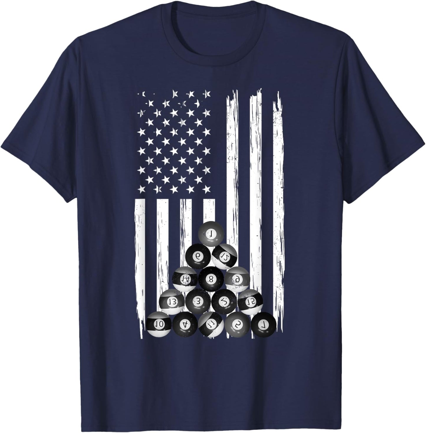 Pool USA American Flag Billiard Vintage Pool Player T-Shirt - T-Shirt | Navy