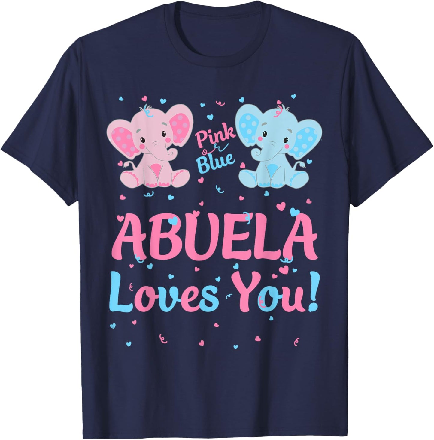 Abuela Gender Reveal Pink or Blue Matching Family Elephant T-Shirt - T-Shirt | Navy
