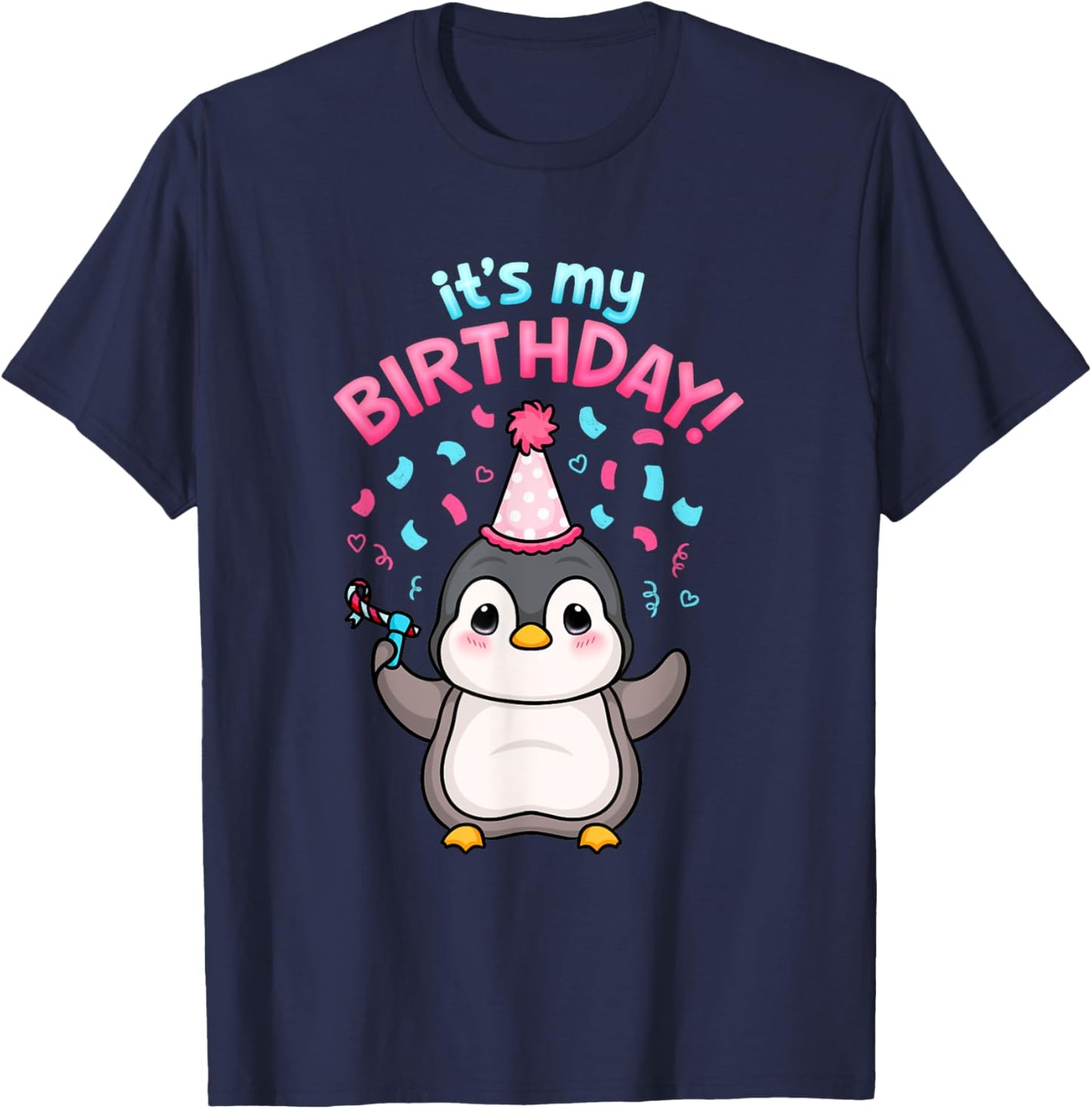 It's My Birthday Cute Penguin Party Ocean Seabird Lover Kids T-Shirt - T-Shirt | Navy