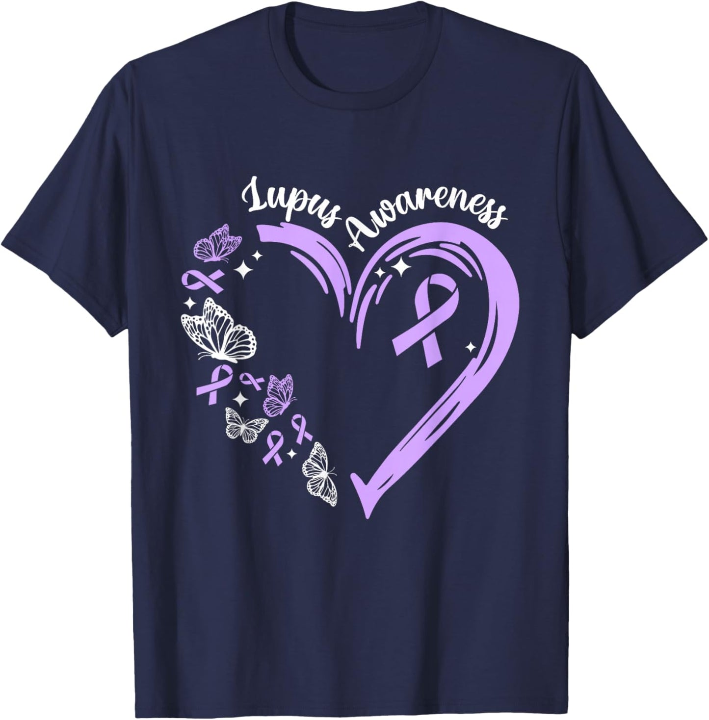 Lupus Awareness Purple Ribbon Heart Lupus Awareness Month T-Shirt - T-Shirt | Navy