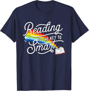 Reading Is The Key To Smart - Book Lover Bookworm Reader T-Shirt - T-Shirt | Navy