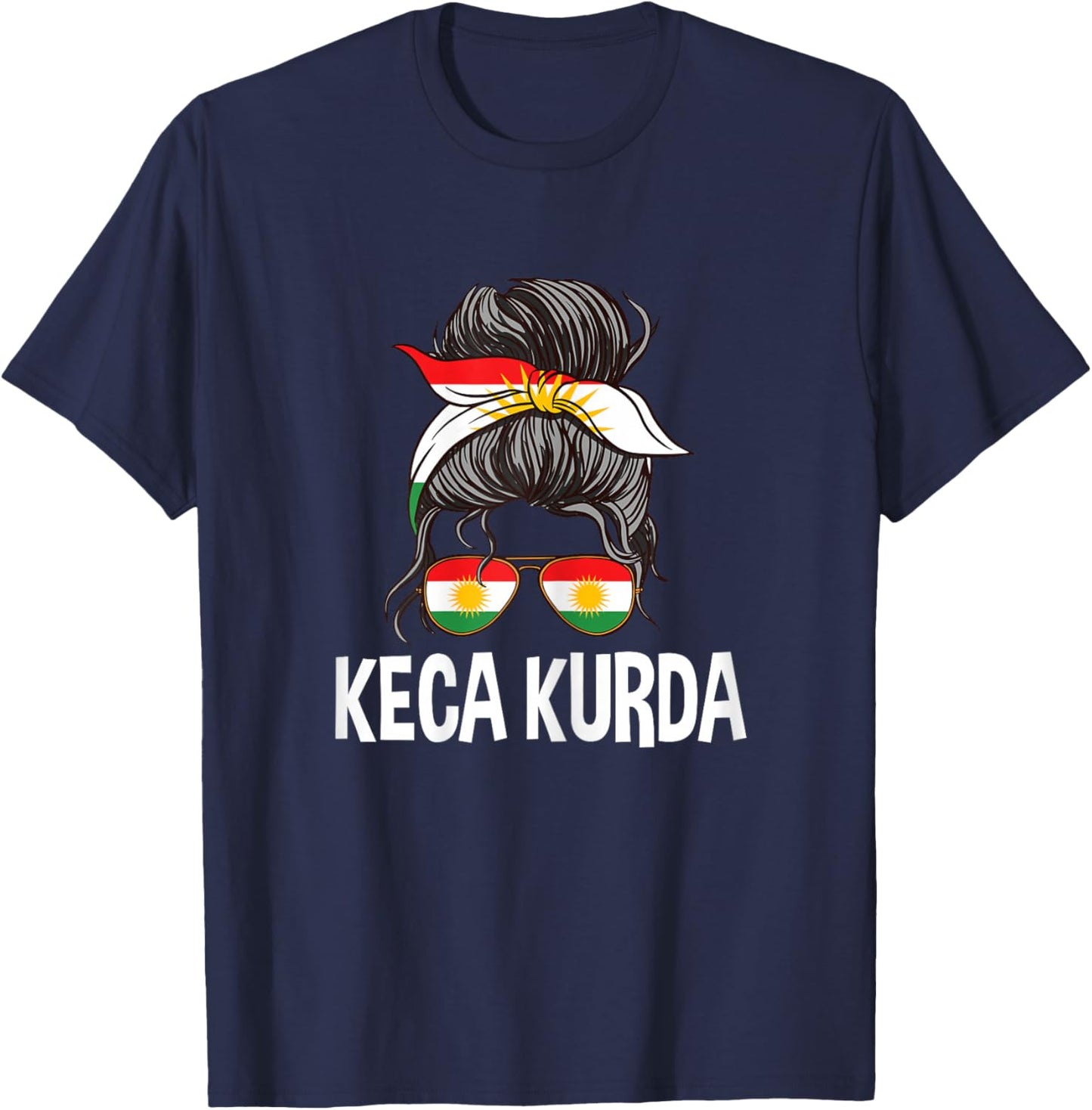 Keca Kurda Kurdish Girl Messy Hair Bun Kurdistan Women Pride T-Shirt - T-Shirt | Navy