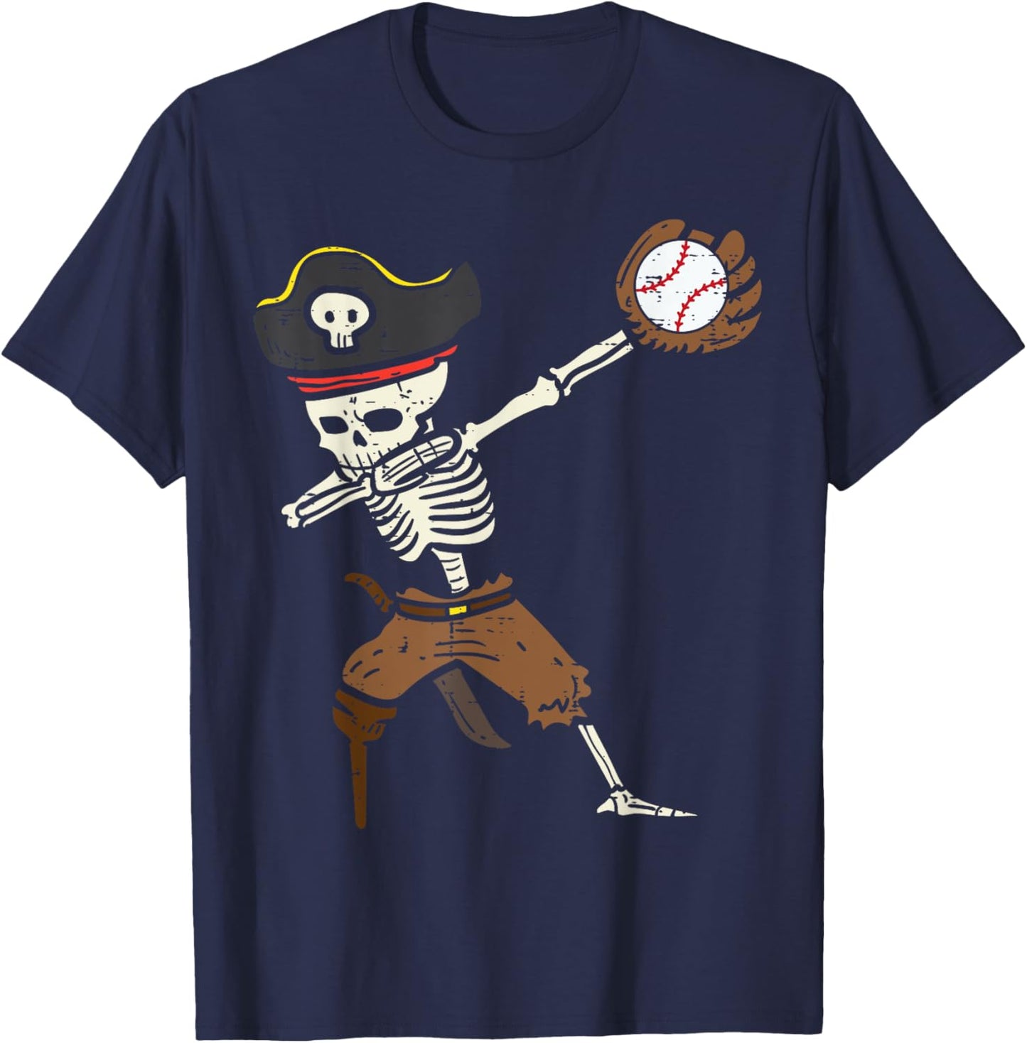 Pirate Skeleton Baseball Catcher Halloween Boys Kids Youth T-Shirt - T-Shirt | Navy