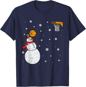 Funny Snowman Basketball Christmas Xmas Sports Men Boys Kids T-Shirt - T-Shirt | Navy