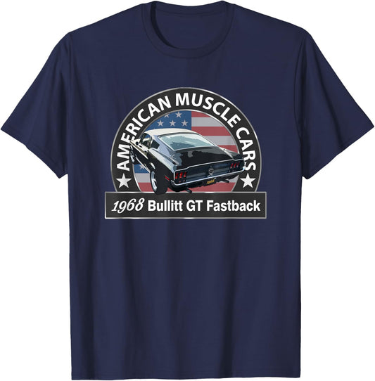 1968 Bullitt Gt Fastback, American Muscle Cars, Classic Cars T-Shirt - T-Shirt | Navy