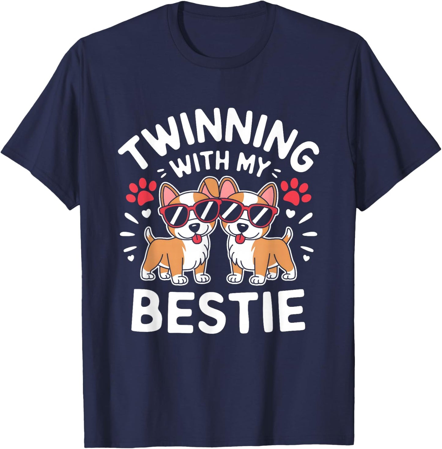 Twinning With My Bestie Dog Cute Friends Matching T-Shirt - T-Shirt | Navy