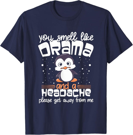 Funny Penguin Drama and Headache Design for Introverts T-Shirt - T-Shirt | Navy