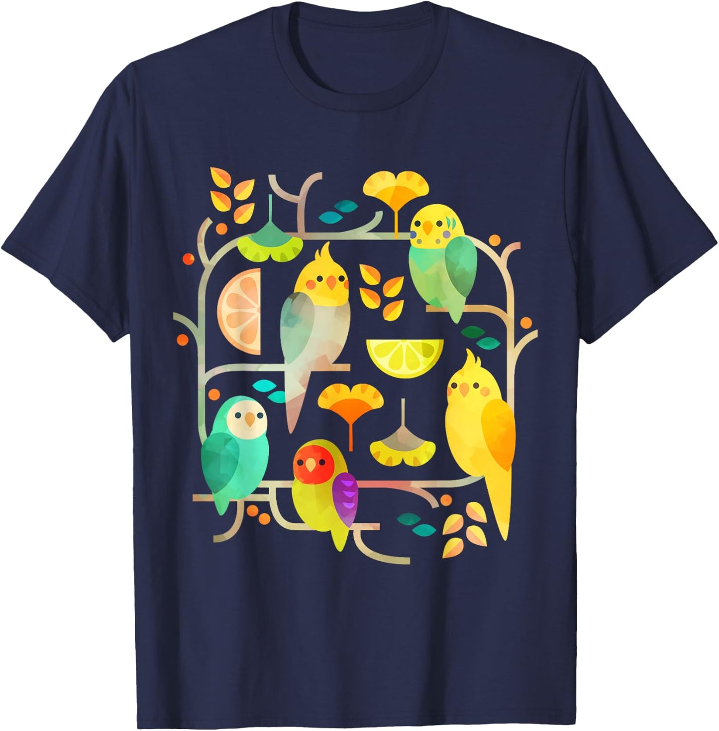 Summery Birdies Men Women T-Shirt - T-Shirt | Navy