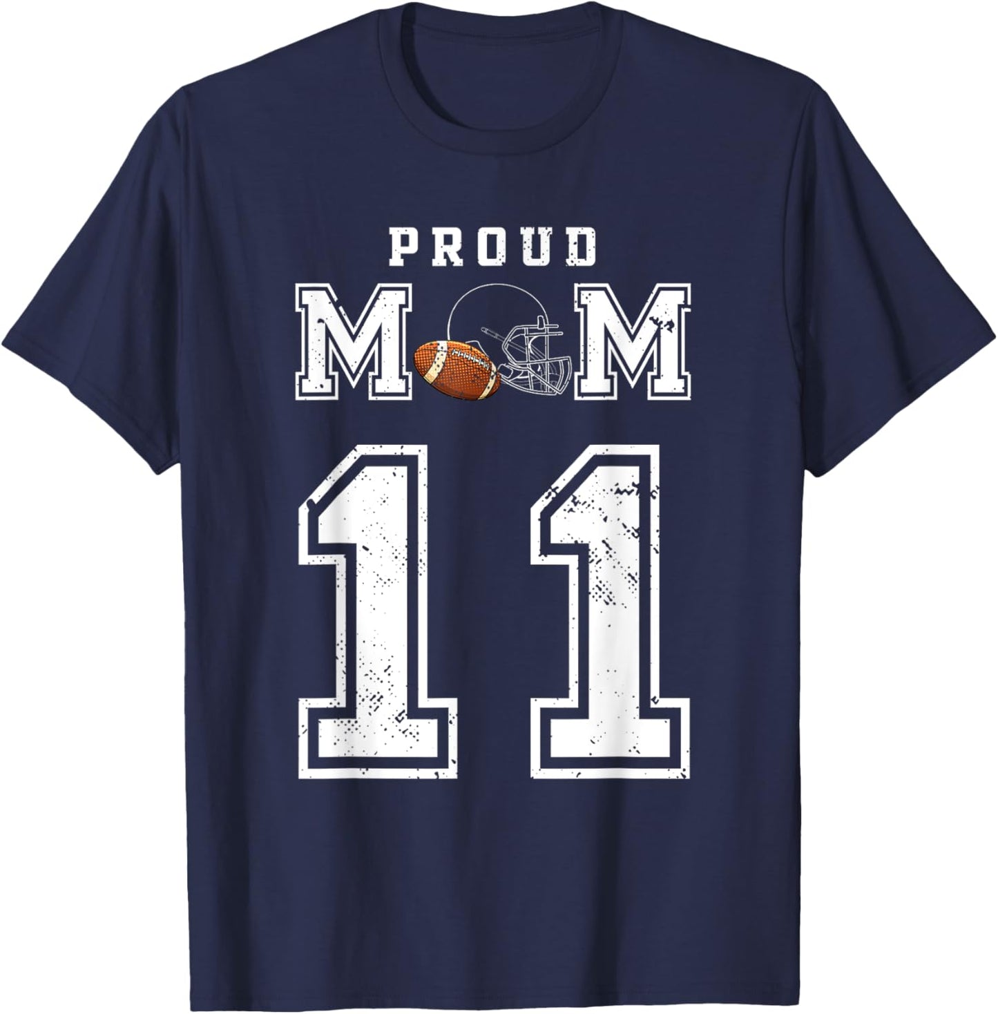 Custom Proud Football Mom Number 11 Personalized T-Shirt - T-Shirt | Navy