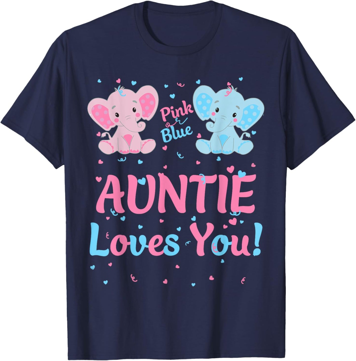 Auntie Gender Reveal Elephant Pink Blue Matching Family Aunt T-Shirt - T-Shirt | Navy