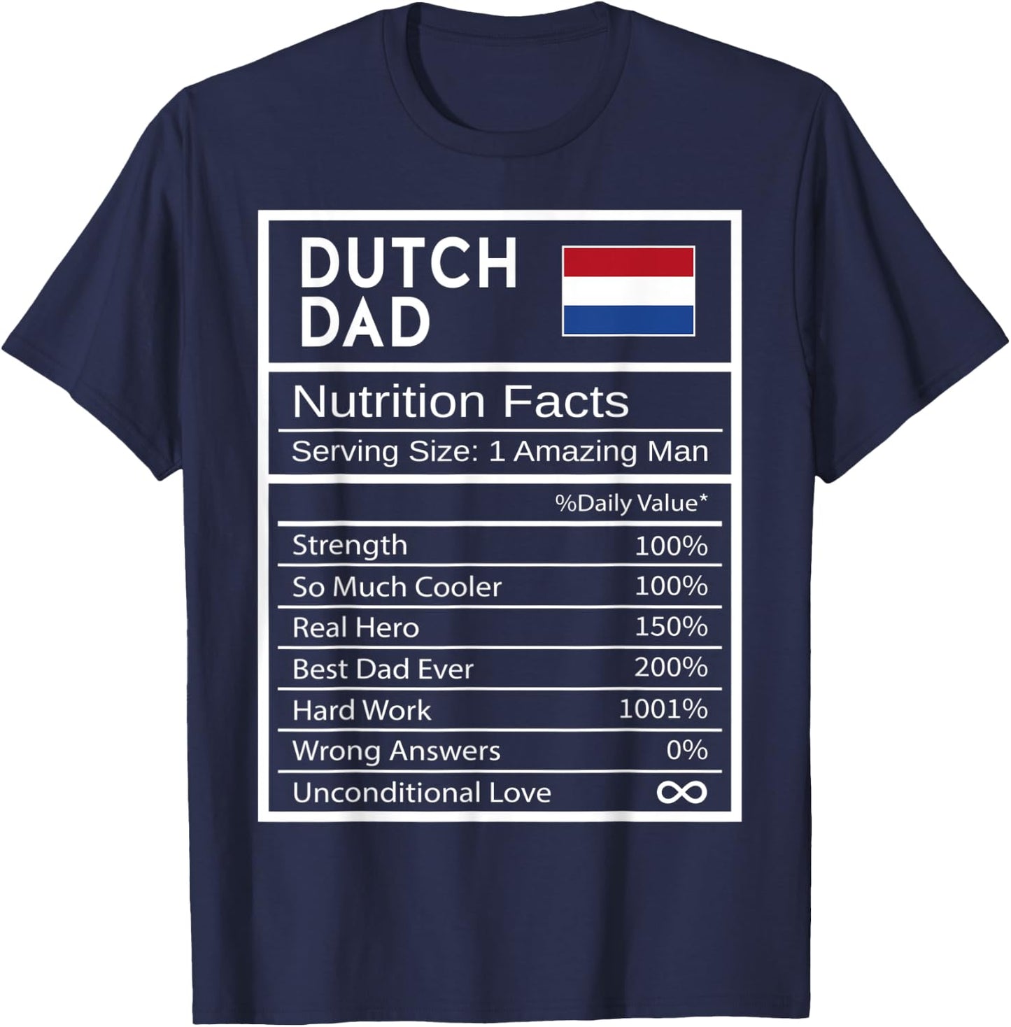 Dutch Dad Nutrition Facts National Pride Gift Dad T-Shirt - T-Shirt | Navy