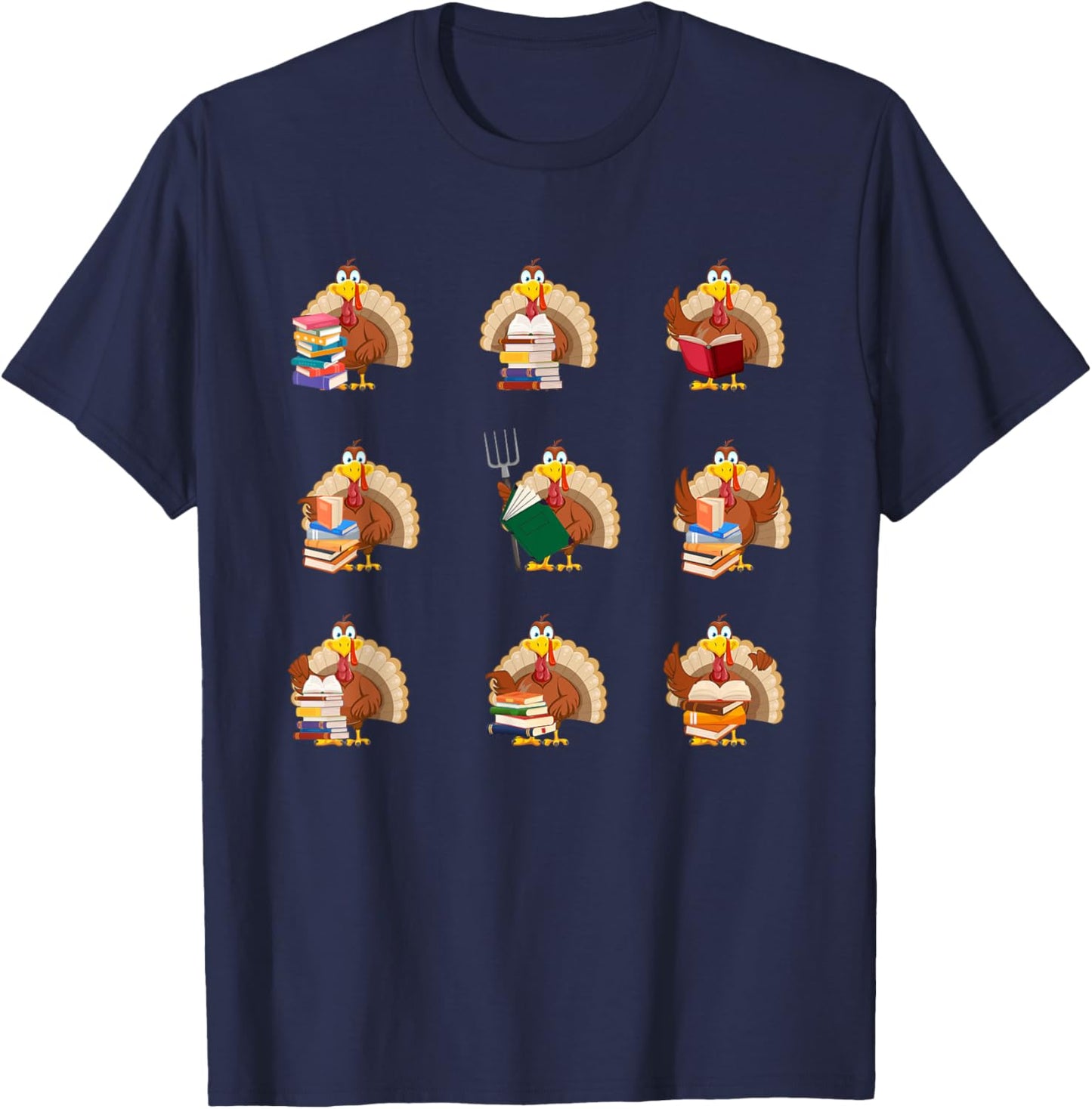 Turkey Reading Teacher Thanksgiving Librarian Book Lover T-Shirt - T-Shirt | Navy