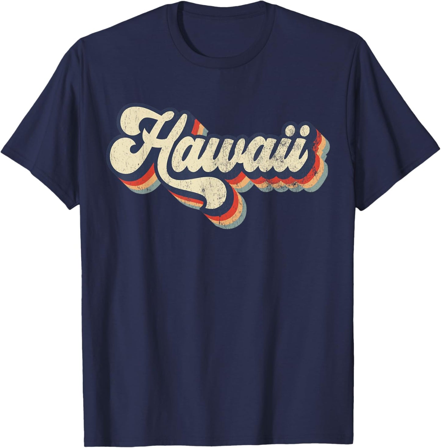 Hawaii Home State USA 70s Vintage Retro Distressed T-Shirt - T-Shirt | Navy