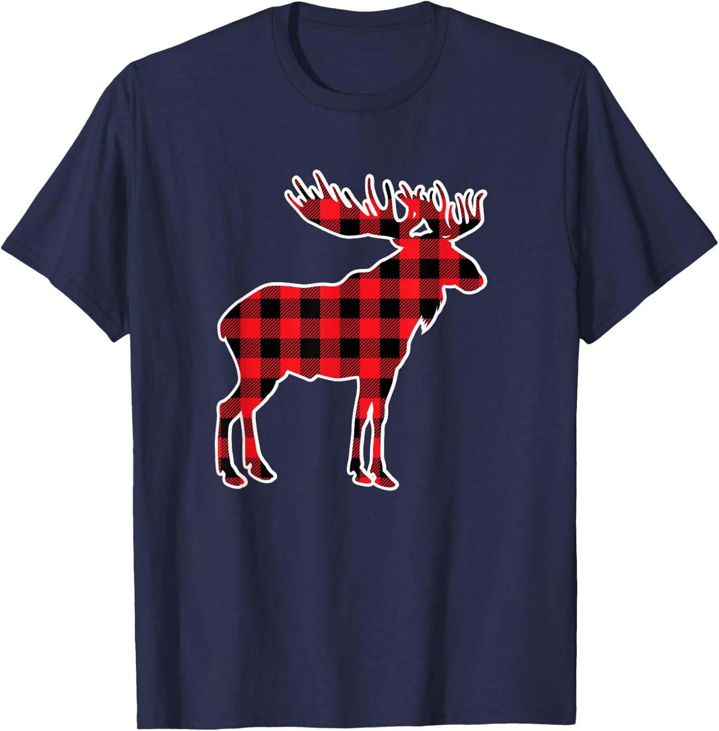 Moose Red Buffalo Plaid Matching Pajama Family T-Shirt - T-Shirt | Navy