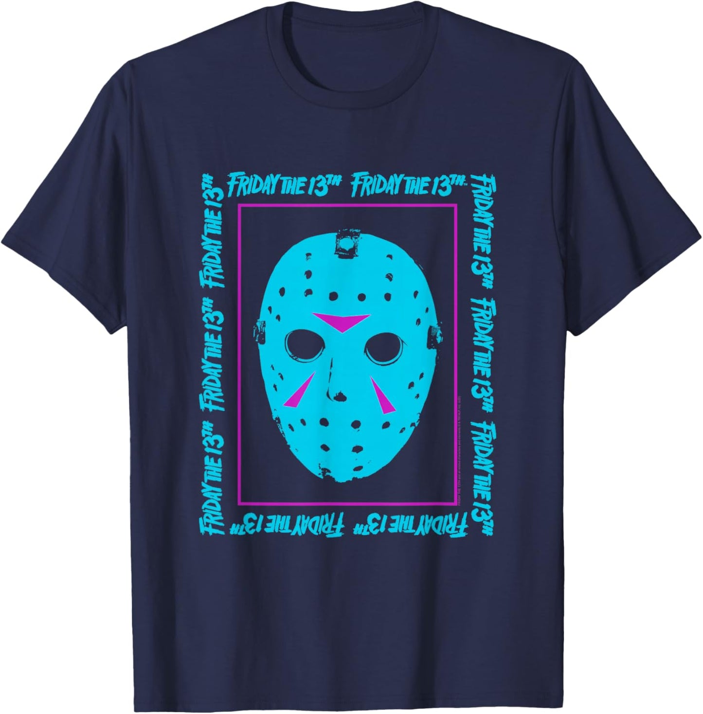 Friday The 13th Blue Mask Neon Summerween Horror Movie T-Shirt - T-Shirt | Navy