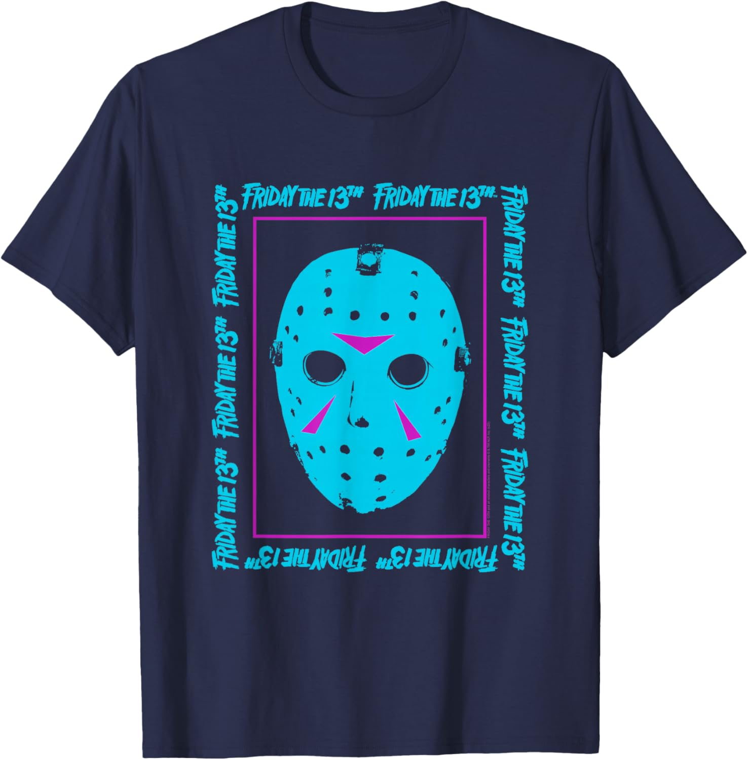 Friday The 13th Blue Mask Neon Summerween Horror Movie T-Shirt - T-Shirt | Navy