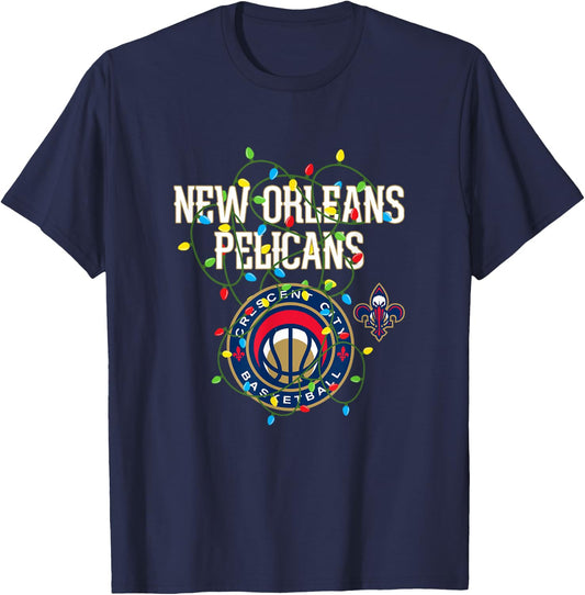 NBA New Orleans Pelicans Christmas Lights Holiday T-Shirt - T-Shirt | Navy