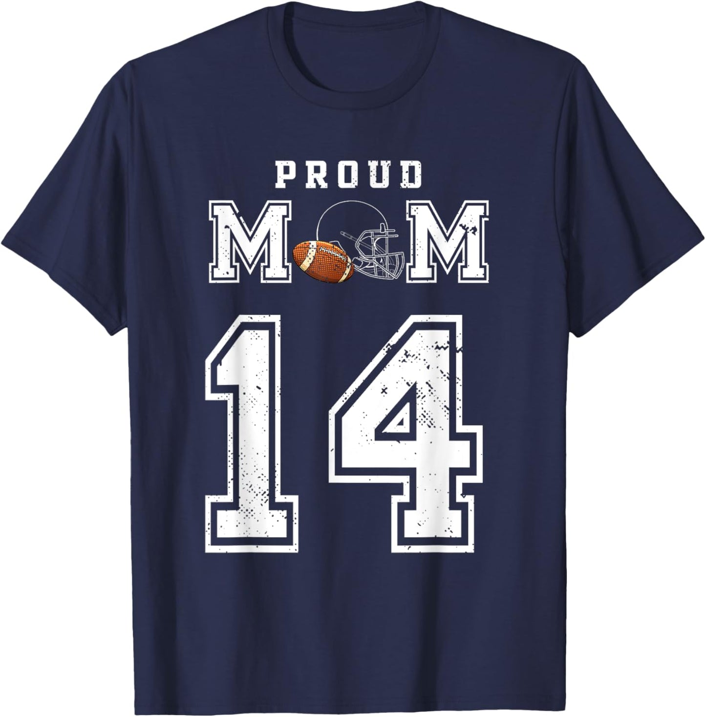 Custom Proud Football Mom Number 14 Personalized T-Shirt - T-Shirt | Navy