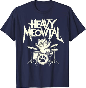 Heavy Metal Cat Drum Kit Drummer Headbanger Man Women Kid T-Shirt - T-Shirt | Navy