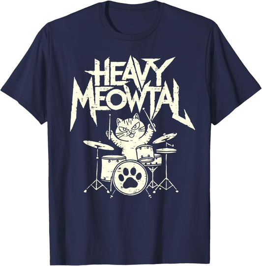 Heavy Metal Cat Drum Kit Drummer Headbanger Man Women Kid T-Shirt - T-Shirt | Navy