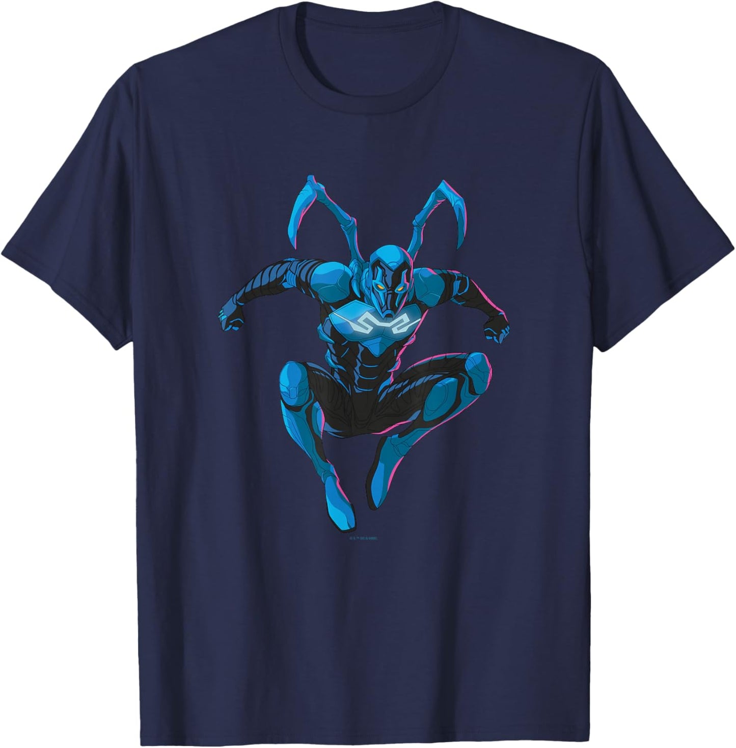 Blue Beetle Jumping Into Action Super Hero Pose Portrait T-Shirt - T-Shirt | Navy