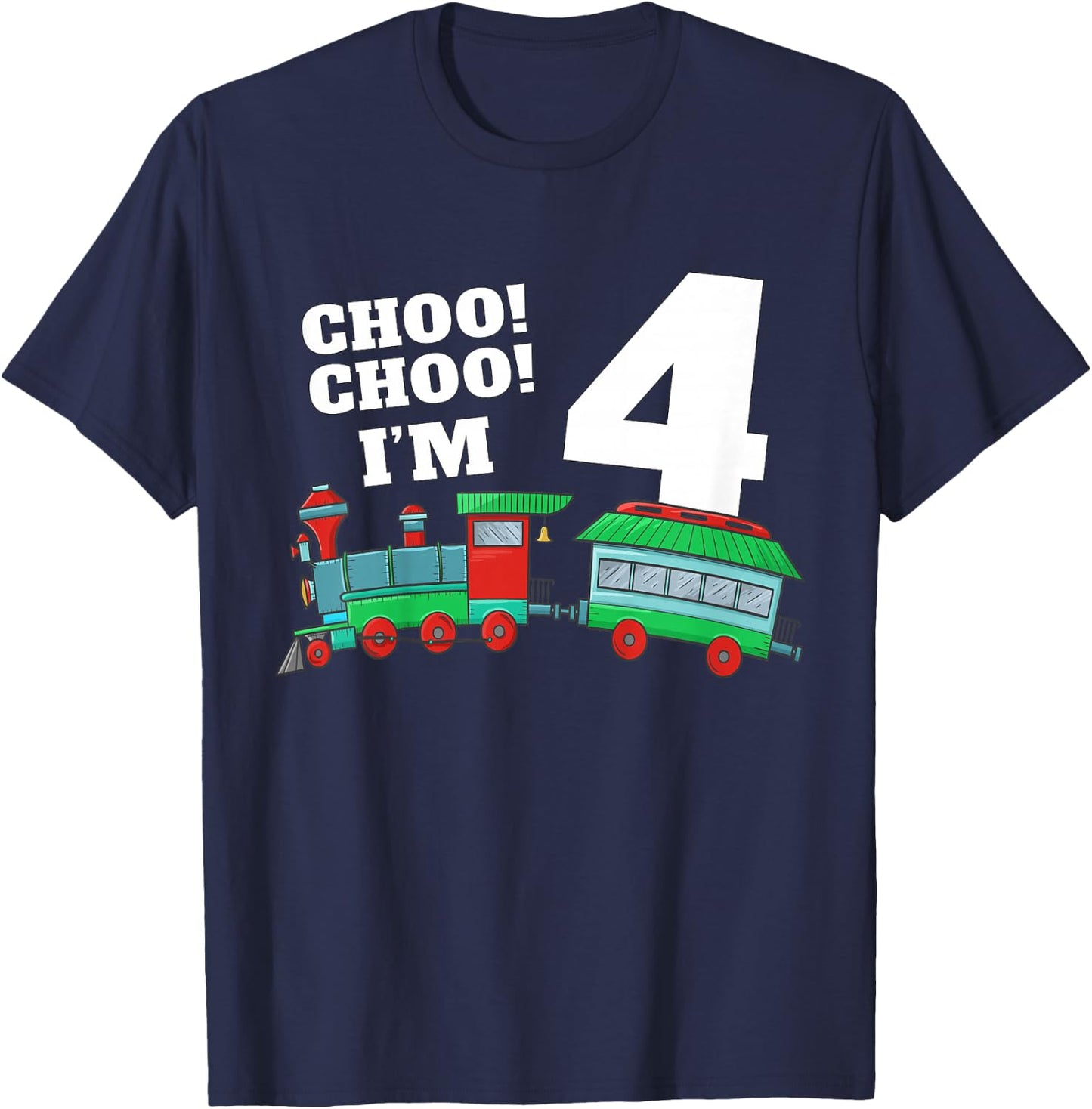 Kids Train 4th Birthday Boy Train 4 Year Old Four T-Shirt - T-Shirt | Navy