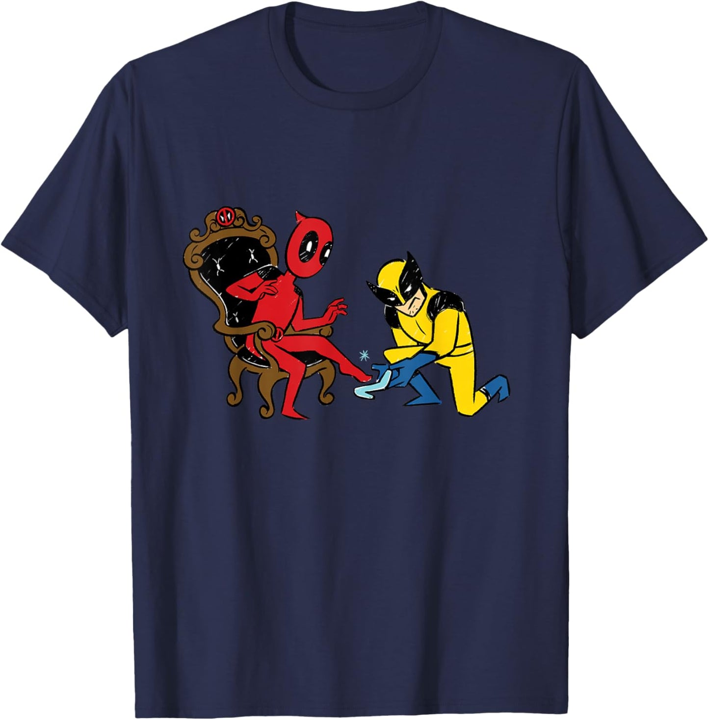 Marvel Deadpool & Wolverine Cinderella Glass Slipper Funny T-Shirt - T-Shirt | Navy