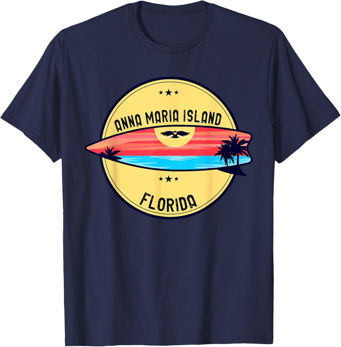 Retro Anna Maria Island Beach Florida Beach Surfboard Men Women Kids T-Shirt - T-Shirt | Navy