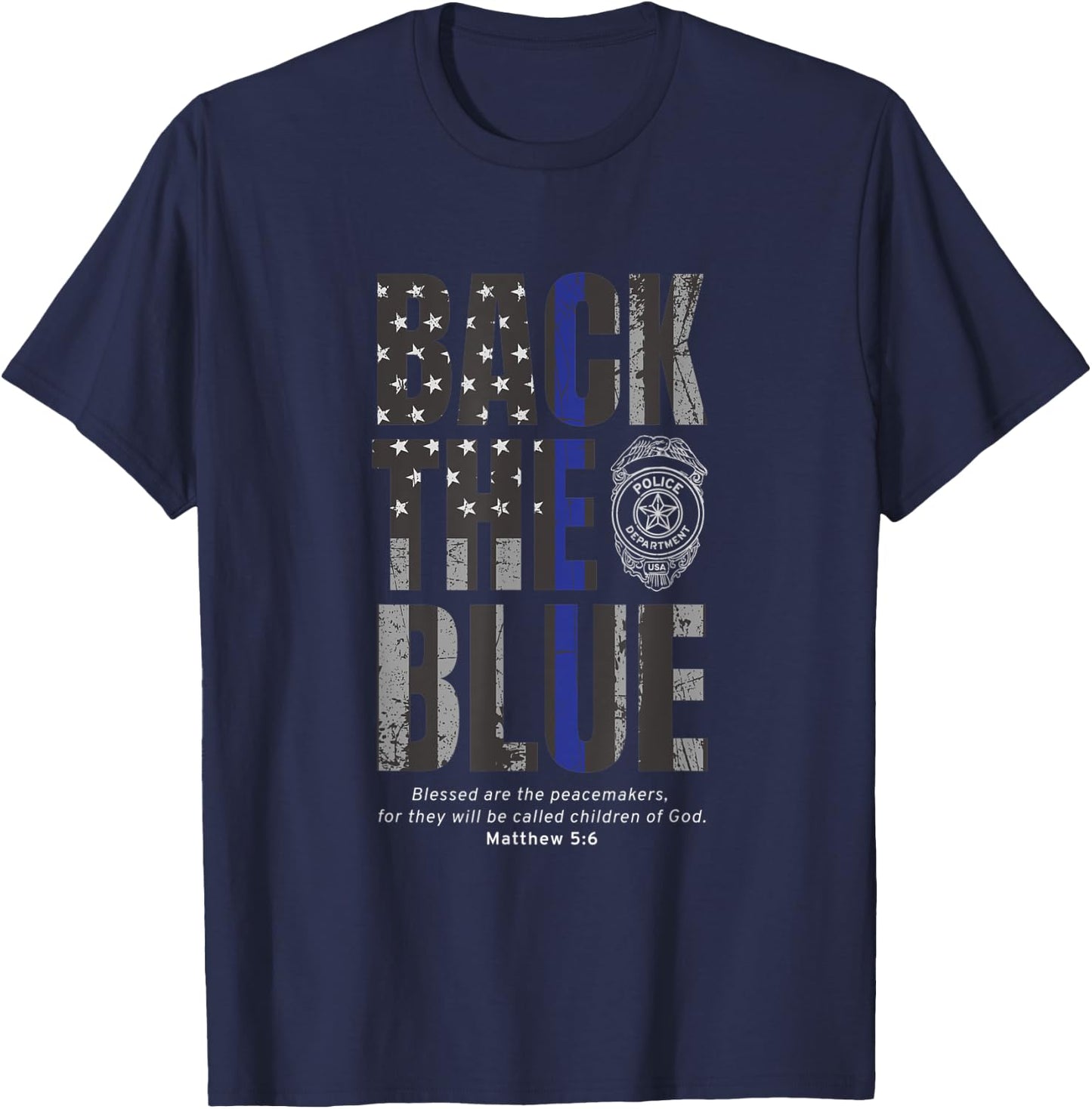 Back the Blue Thin Blue Line Flag Patriotic Police T-Shirt - T-Shirt | Navy