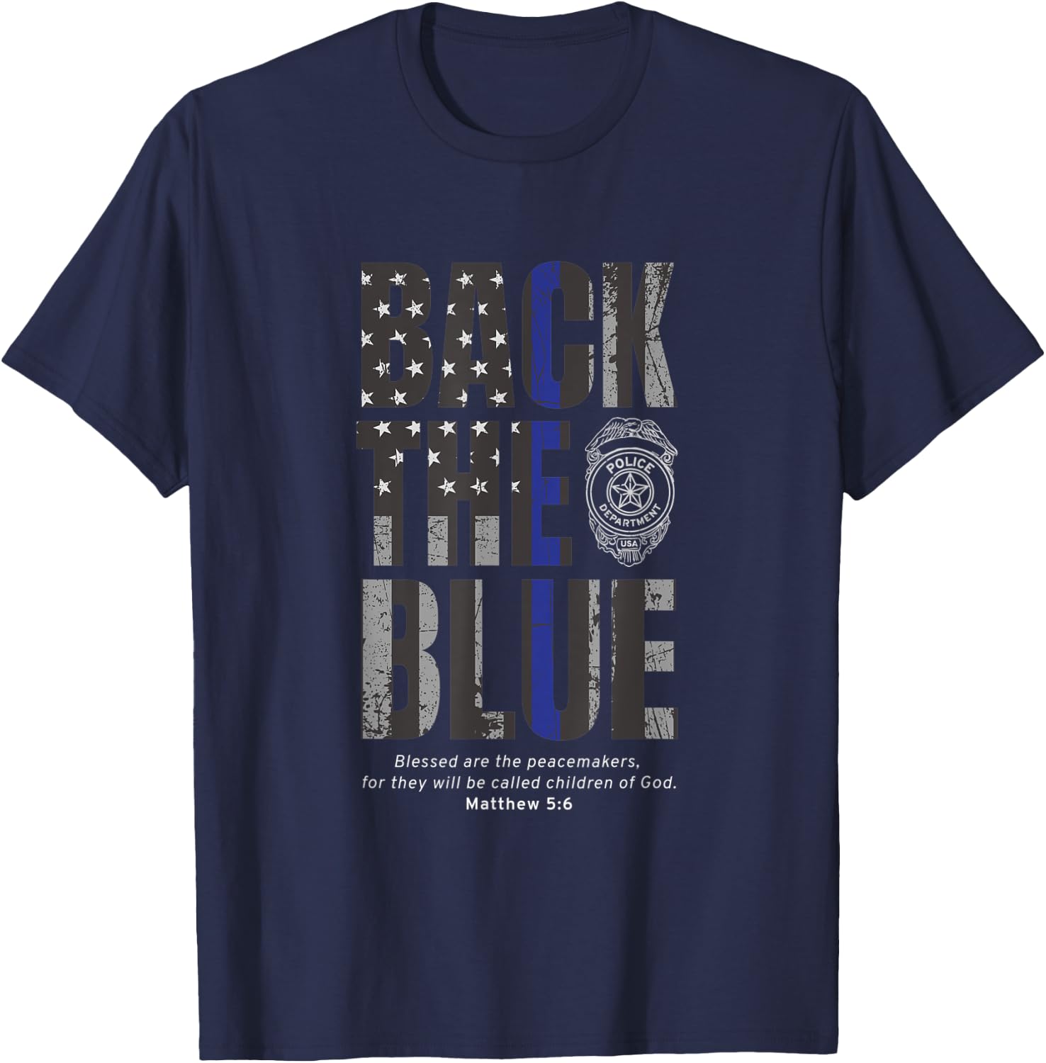 Back the Blue Thin Blue Line Flag Patriotic Police T-Shirt - T-Shirt | Navy