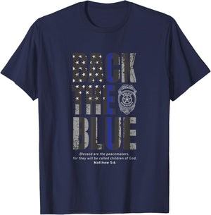 Back the Blue Thin Blue Line Flag Patriotic Police T-Shirt - T-Shirt | Navy