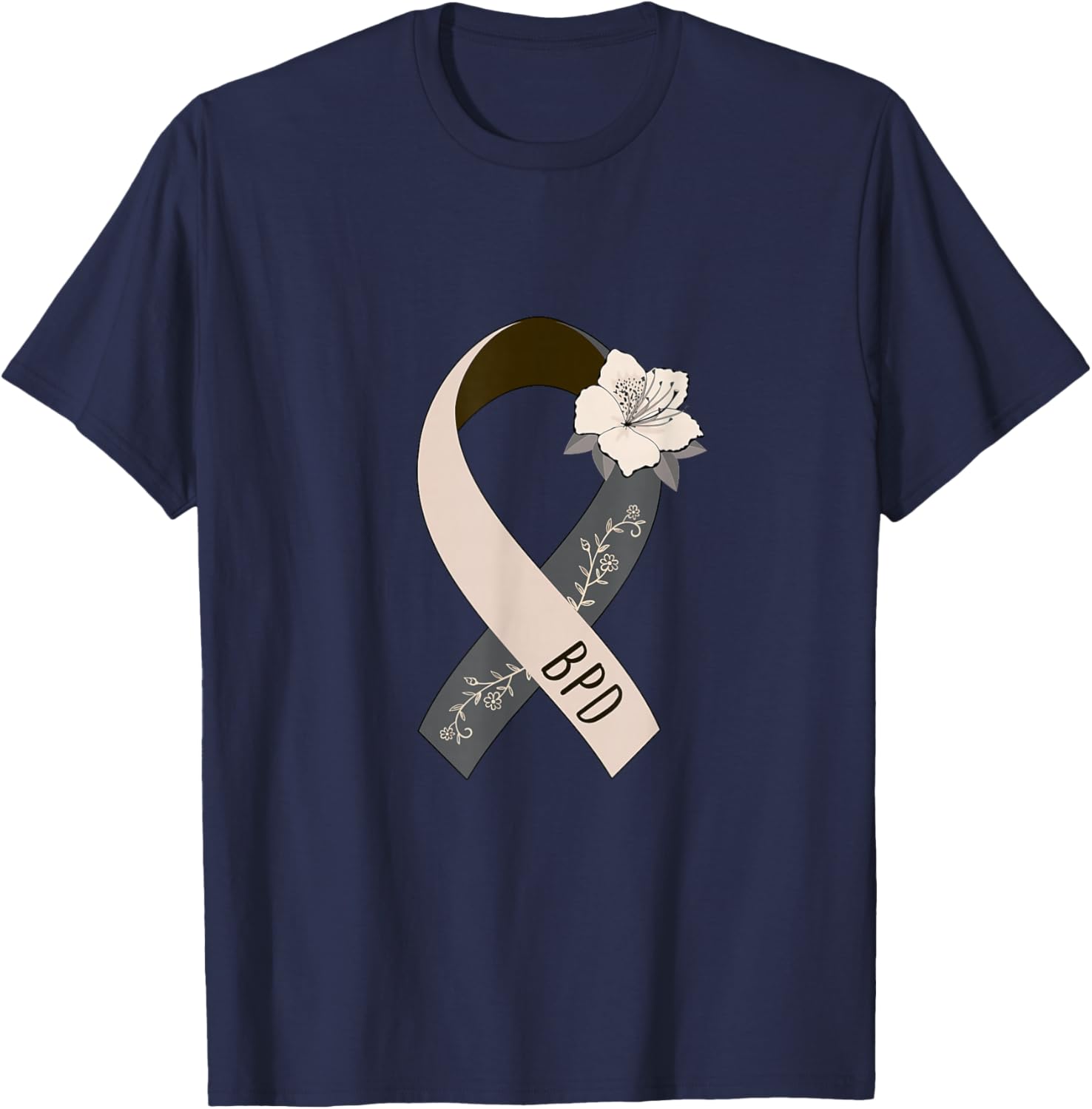 BPD Floral Awareness Ribbon T-Shirt - T-Shirt | Navy