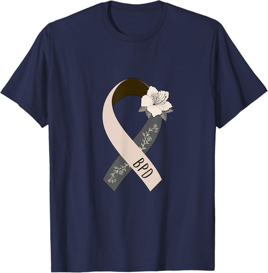 BPD Floral Awareness Ribbon T-Shirt - T-Shirt | Navy