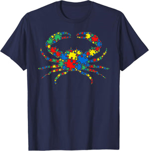 Crab Autism Puzzle Men Kids - Autism Awareness T-Shirt - T-Shirt | Navy