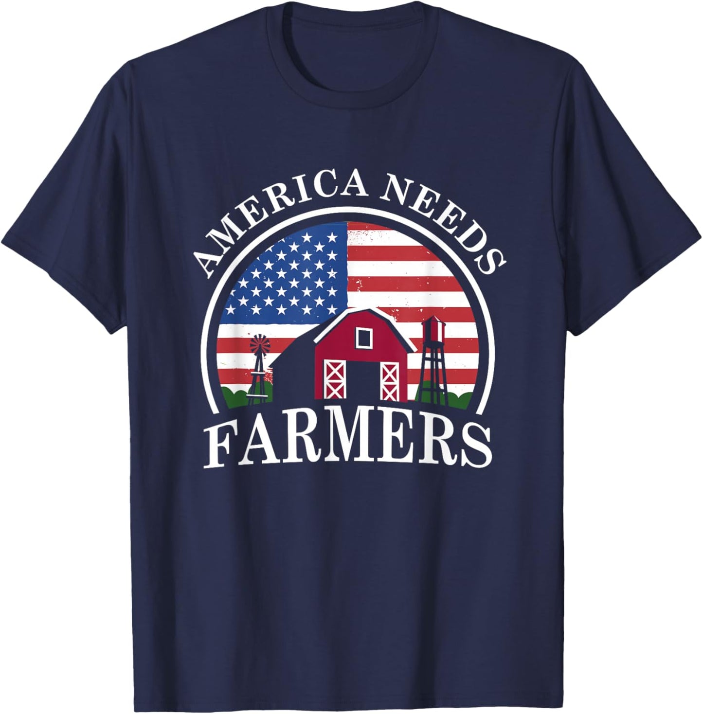America Needs Farmers | American US Flag | Tractor T-Shirt - T-Shirt | Navy