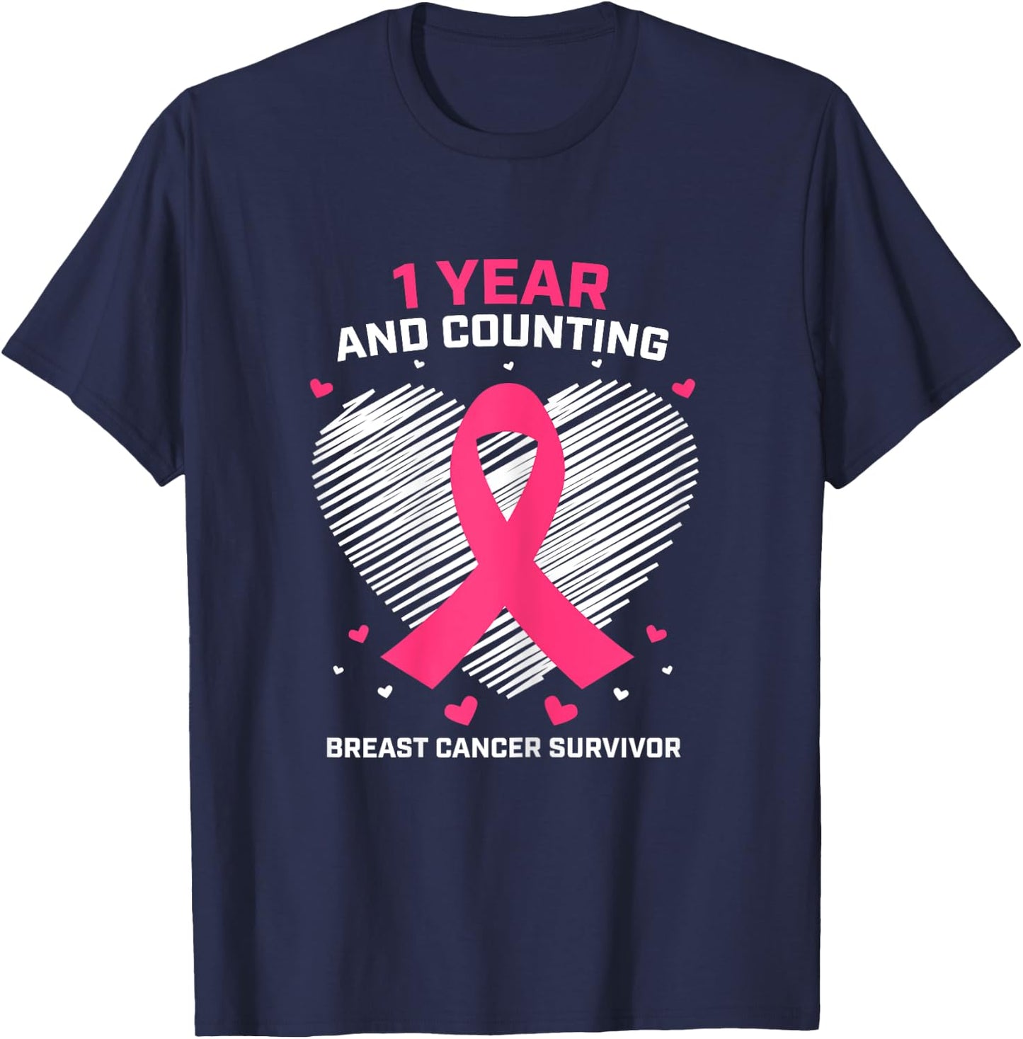 1 Year Cancer Free Pink Breast Cancer Survivor Gifts Women T-Shirt - T-Shirt | Navy