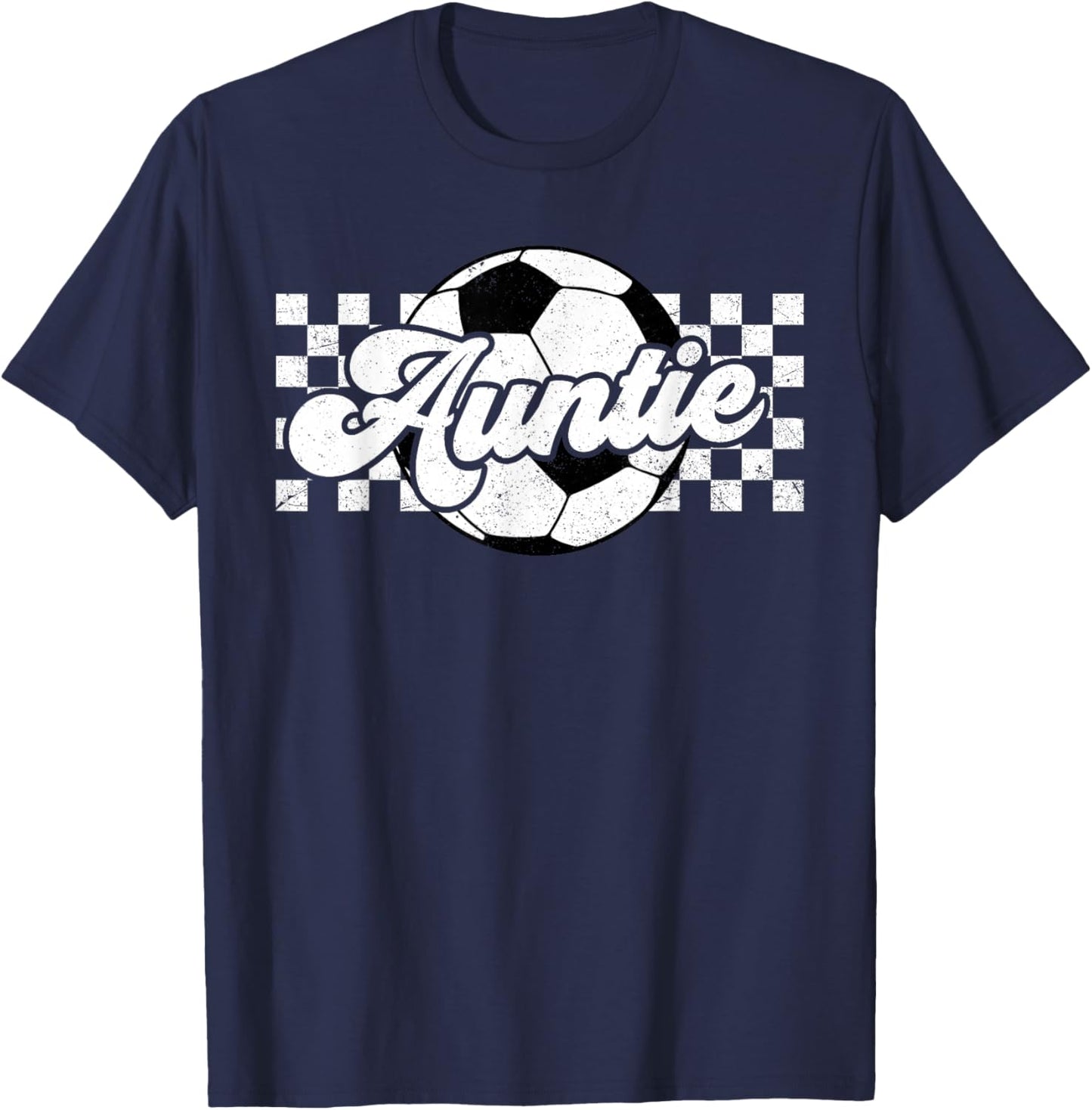 Soccer Auntie Aunt Lover Family Mother's Day Retro Checkered T-Shirt - T-Shirt | Navy