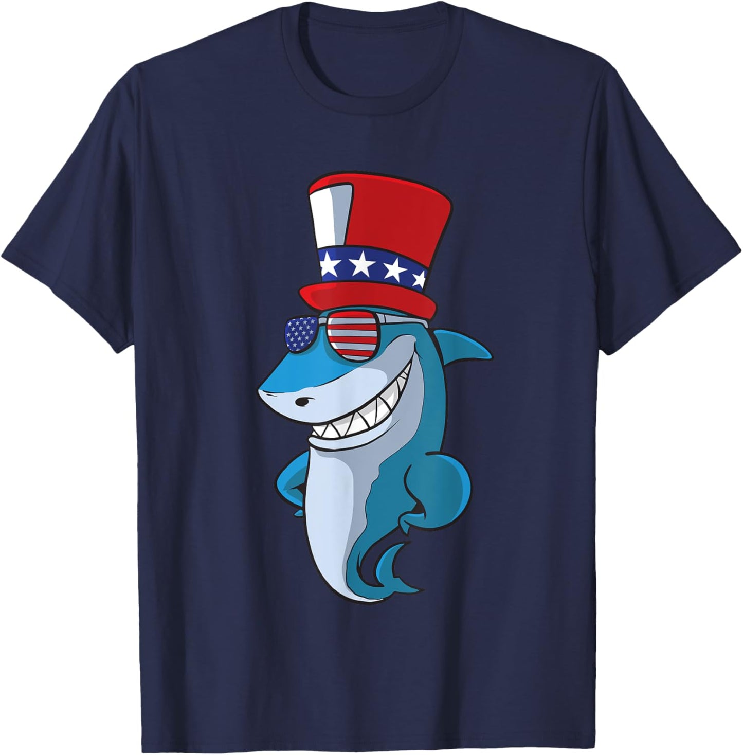 Cute Shark 4th Of July Independence Day America USA T-Shirt - T-Shirt | Navy