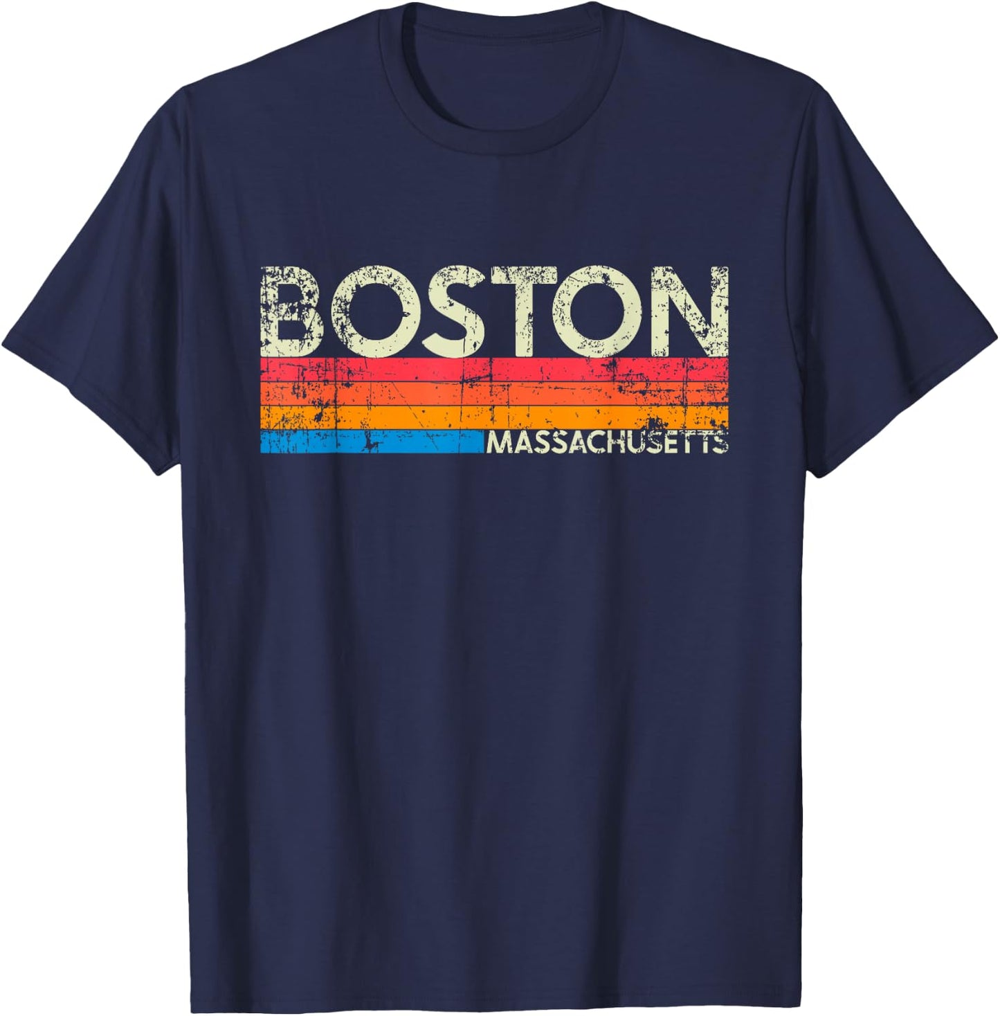 Vintage Retro Boston Massachusetts Distressed Souvenir T-Shirt - T-Shirt | Navy
