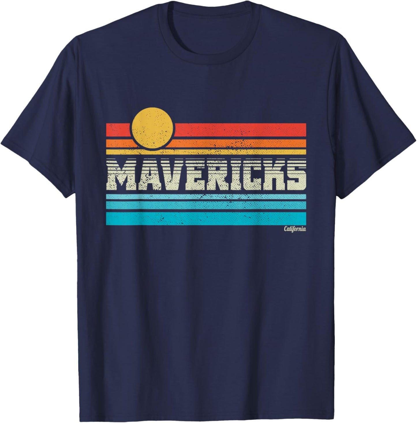 Mavericks California Retro Sunset Surf Trip I Love Surfing T-Shirt - T-Shirt | Navy