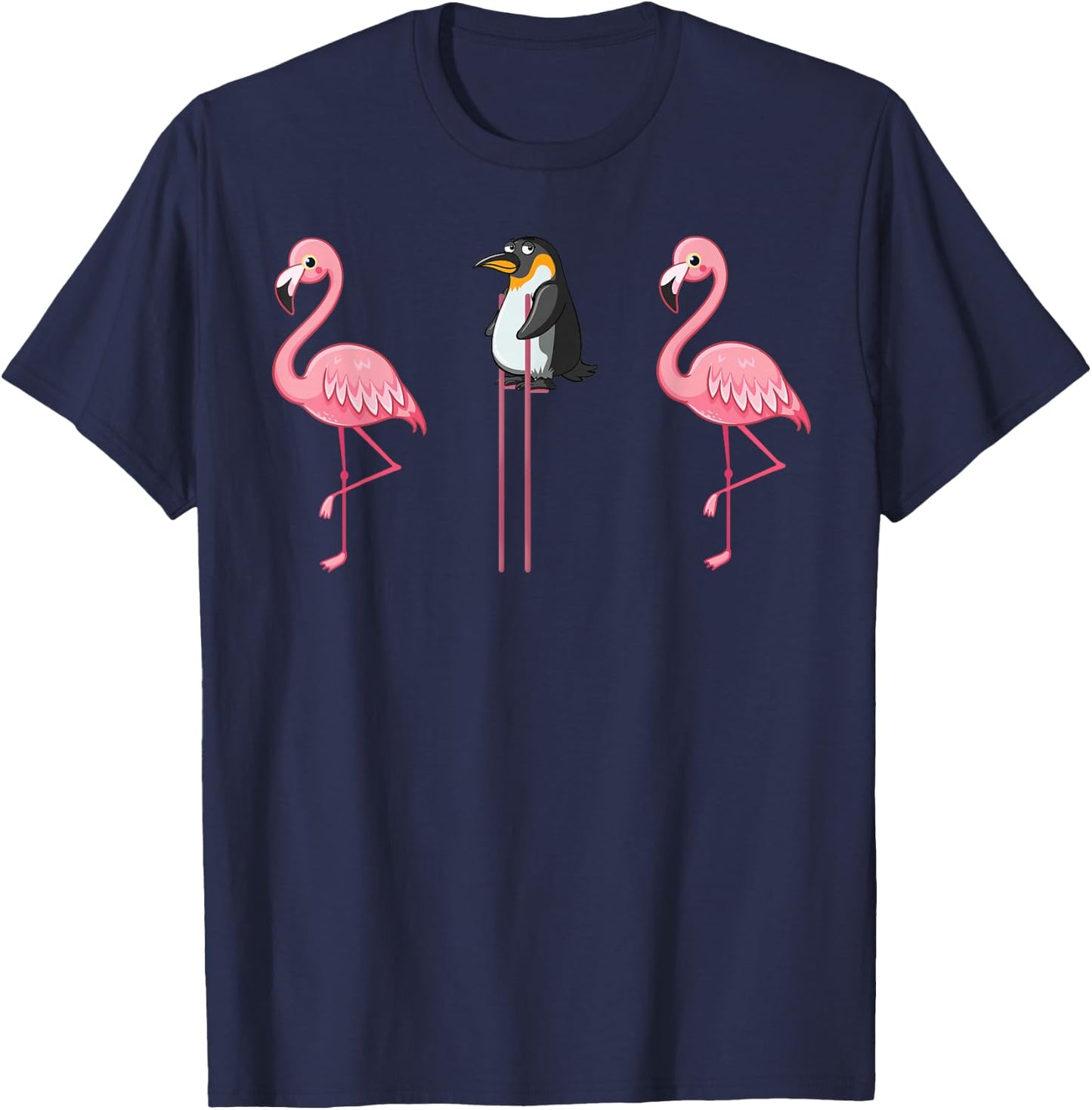 Flamingo Penguin On Stilts Flamingo Lover Gifts T-Shirt - T-Shirt | Navy