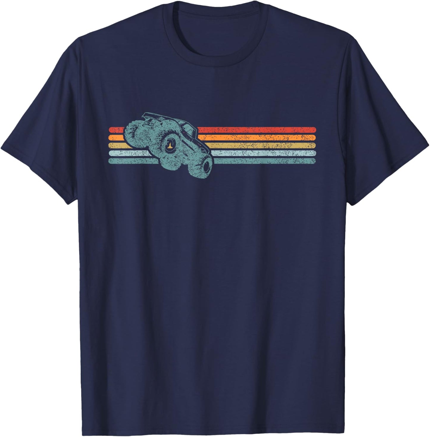Monster Truck Shirt Vintage Retro Horizontal Stripes Lines T-Shirt - T-Shirt | Navy