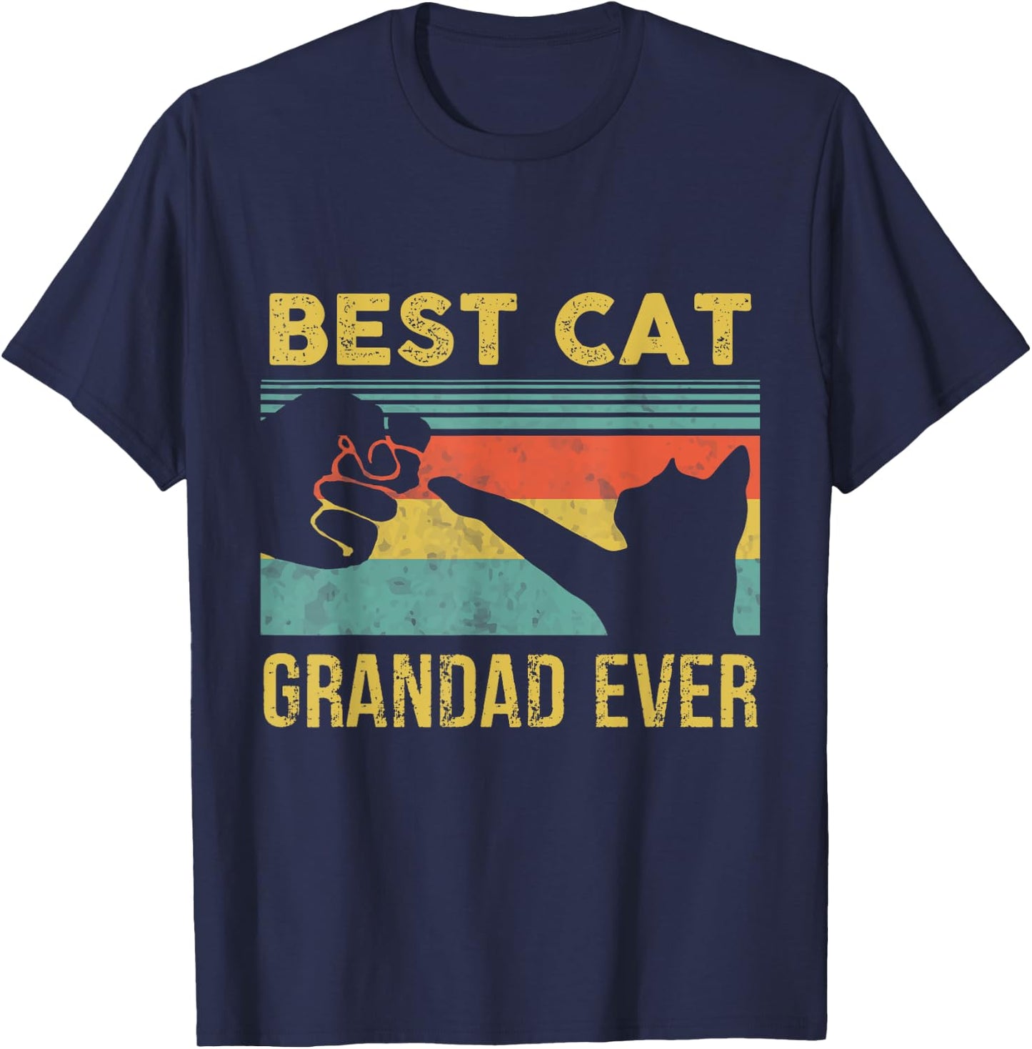 Best Cat Grandad Ever Vintage Cats Happy Father's Day T-Shirt - T-Shirt | Navy