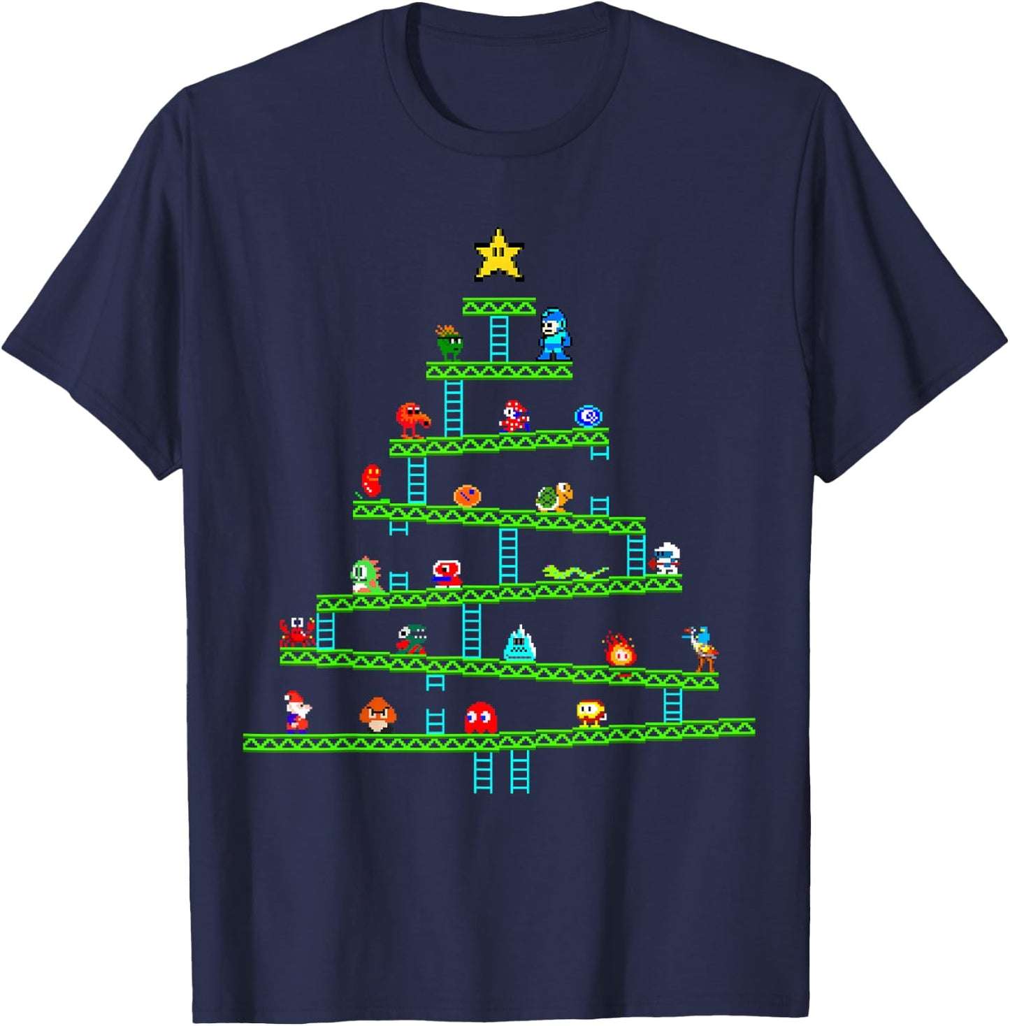 8 Bit Retro Gaming Christmas Tree T-Shirt - T-Shirt | Navy