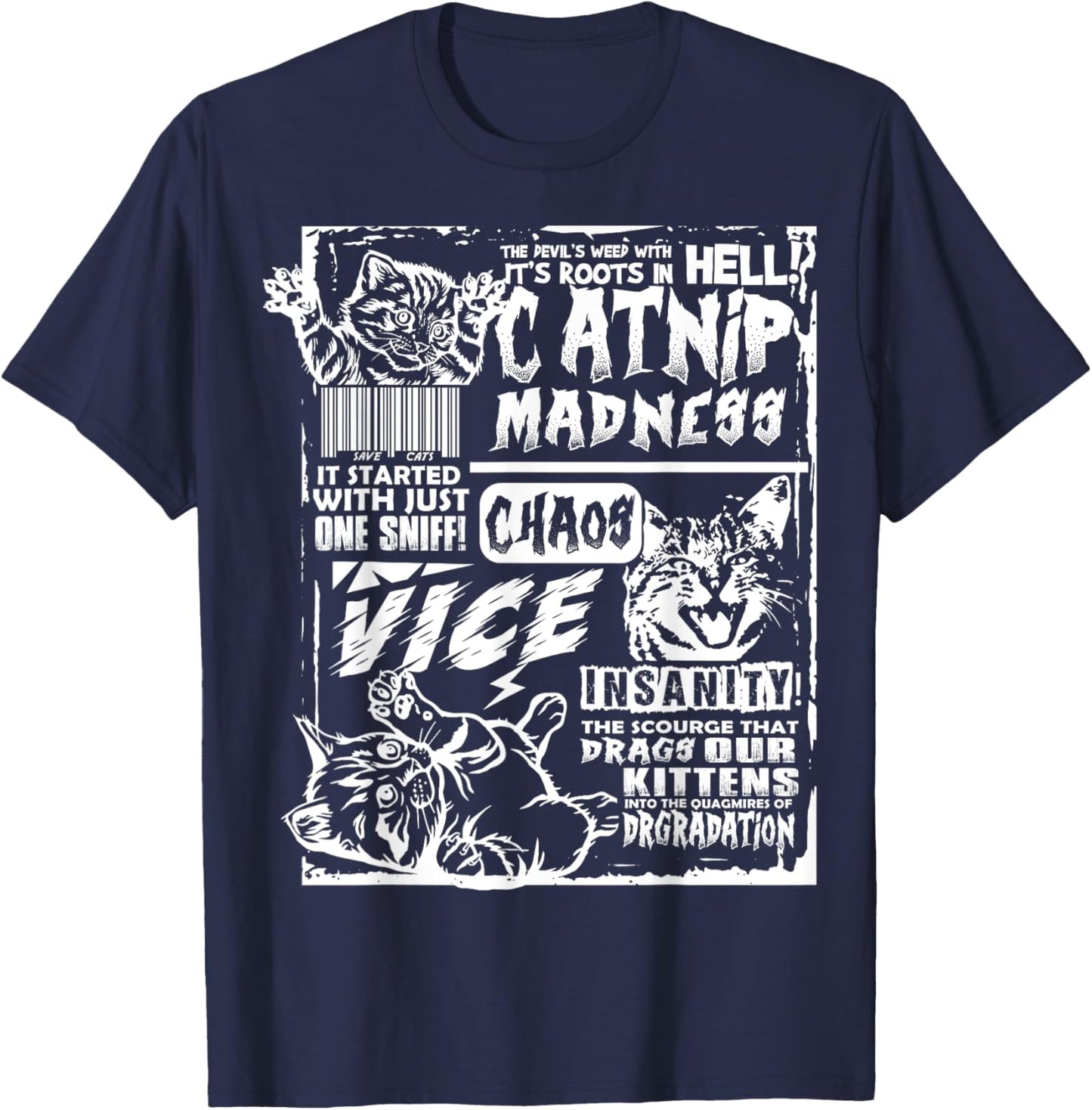 Catnip Madness Funny Cat Gifts For Cat Lover Cat Dad Cat Mom Women Kids T-Shirt - T-Shirt | Navy